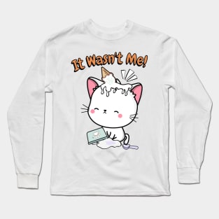 Funny angora cat got caught stealing ice cream Long Sleeve T-Shirt